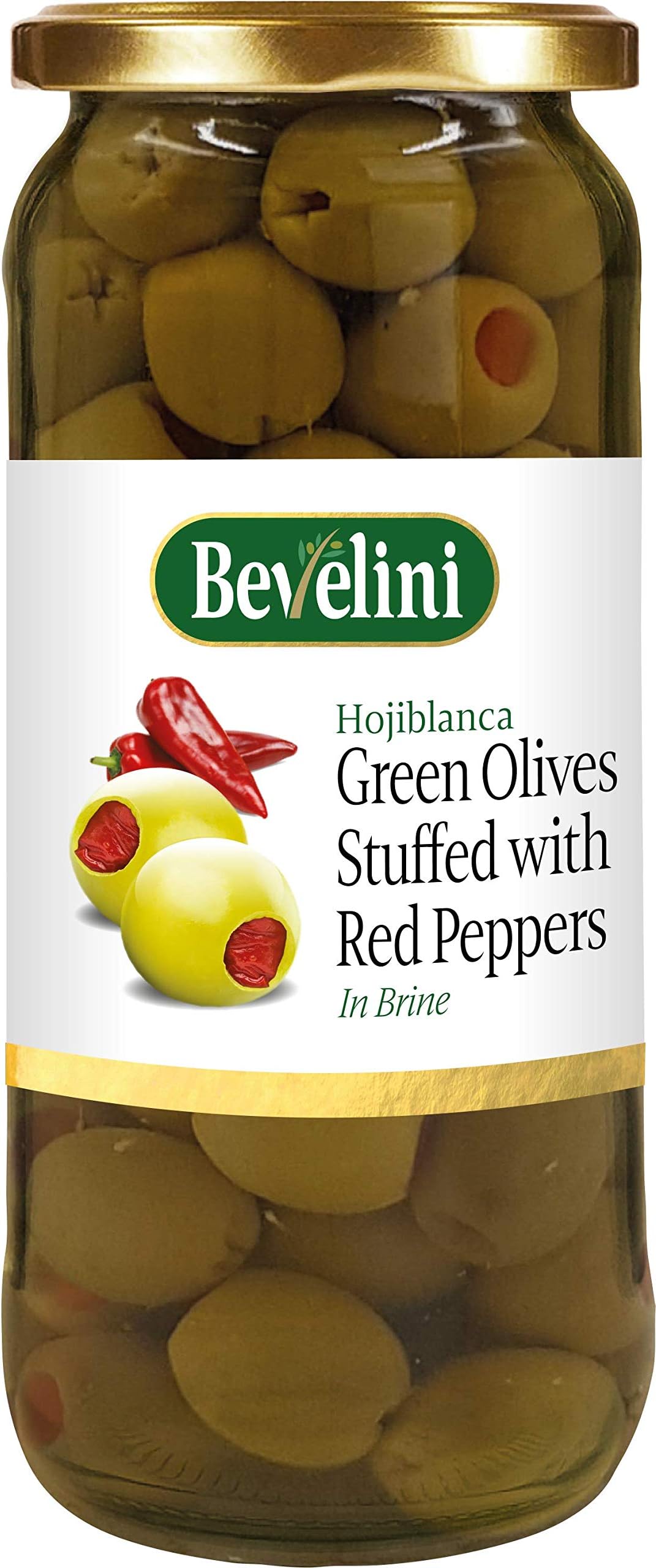 Bevelini Spanish Green Olives Stuffed with Red Peppers, 340 g