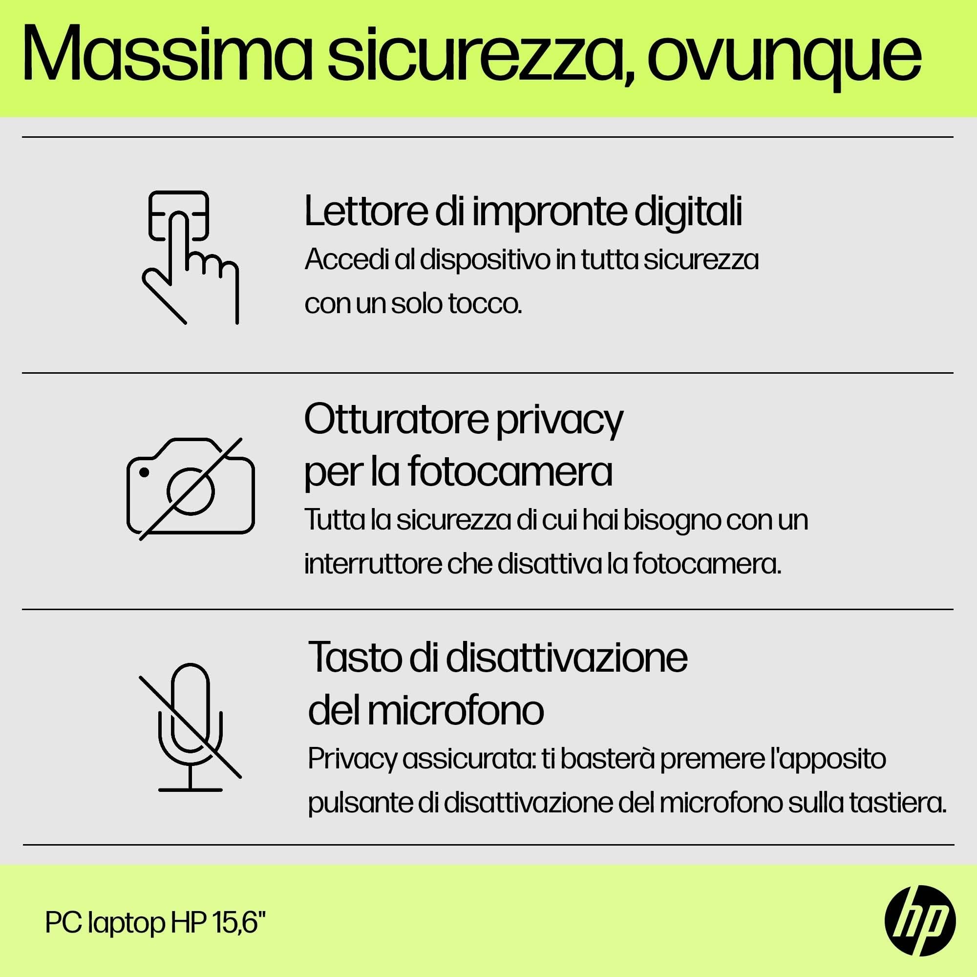 HP Laptop 15-fd0009sl, PC Portatile 15", Display 15.6" FHD Antiriflesso, Notebook, Intel Core i3-N305, RAM 8GB, SSD 256GB, 720p TNR Privacy Cam, Windows 11, Computer Portatile, Bianco, QWERTY