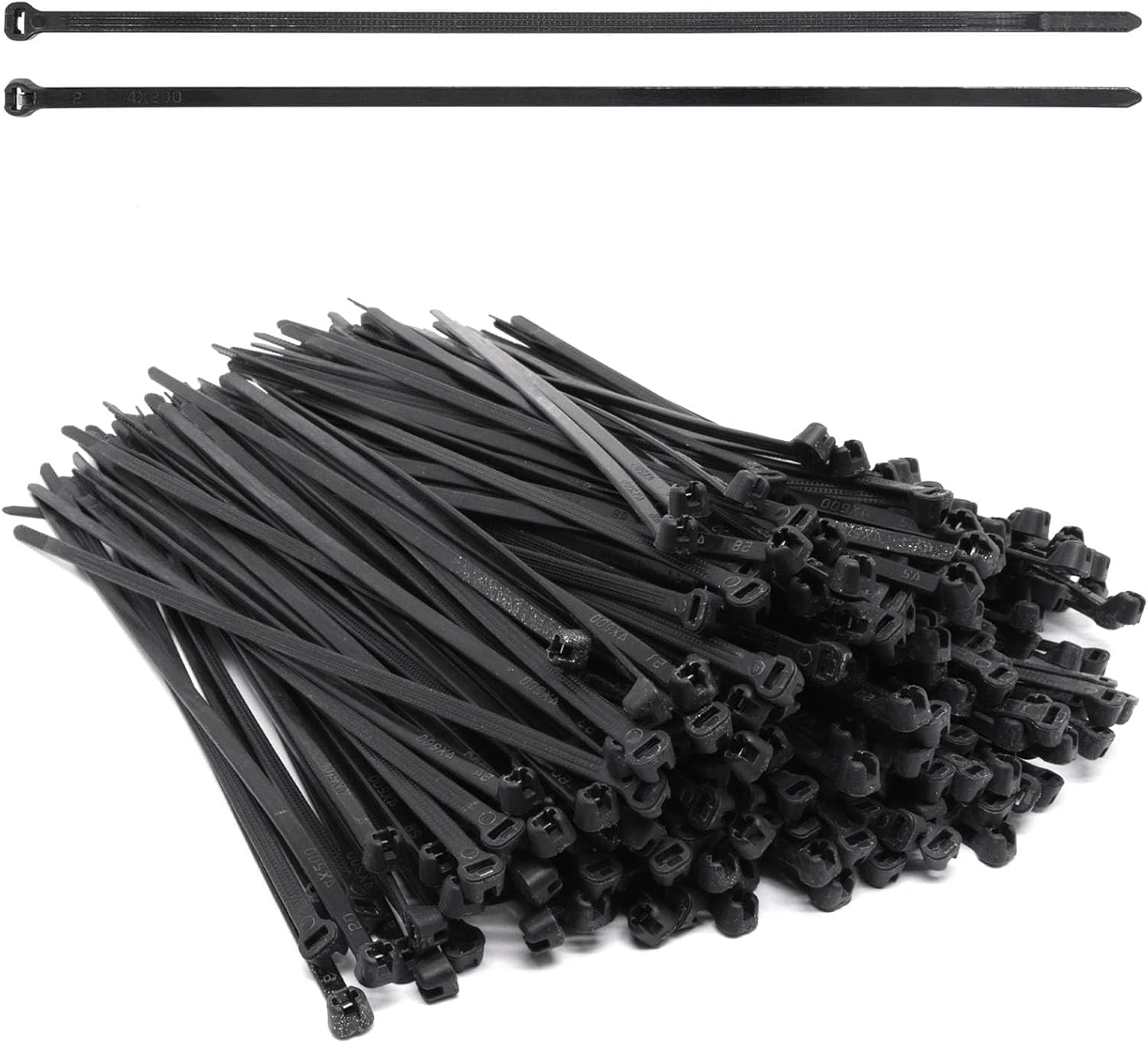 8inch 300pcs Push Mount Zip Ties, Cable Zip Tie with Stainless Steel Metal Tooth Locking Device, Self Locking Straps Heavy Duty Nylon Clips for Industry, Auto, Construction, Electronic