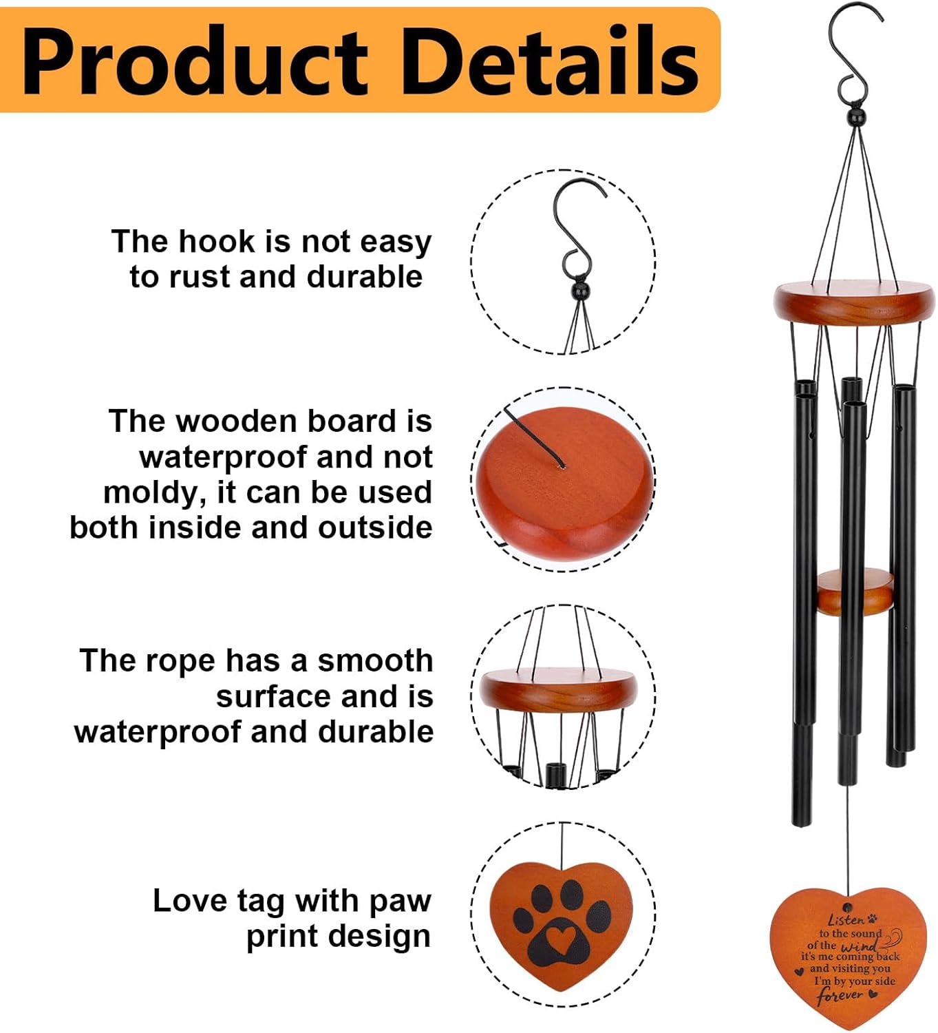 Dog Memorial Gifts for Loss of Dogs Cat,25.5 Inch Dogs Memorial Wind Chimes for Outside,Loss of Dog Sympathy Gift for Pet Loss Remembrance Keepsak - Image 3