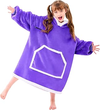 IFNOW Wearable Blanket Hoodie for Kids With Hood and Pockets - Oversized Gift for Teens, Girls, Boys - Birthday, Christmas Purple