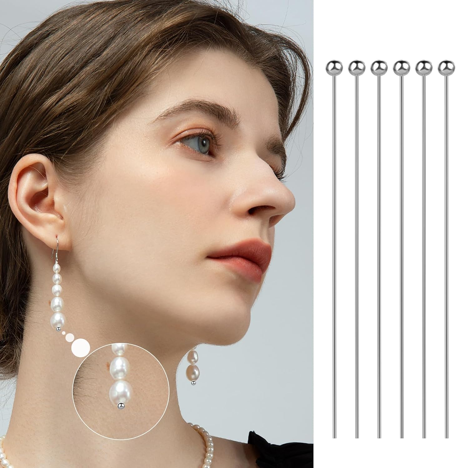 500 Pcs 40mm Ball Head Pins 304 Stainless Steel Jewelry Head Pins for Jewelry Making DIY Charm Beads Earring Necklace Bracelet (Silver)