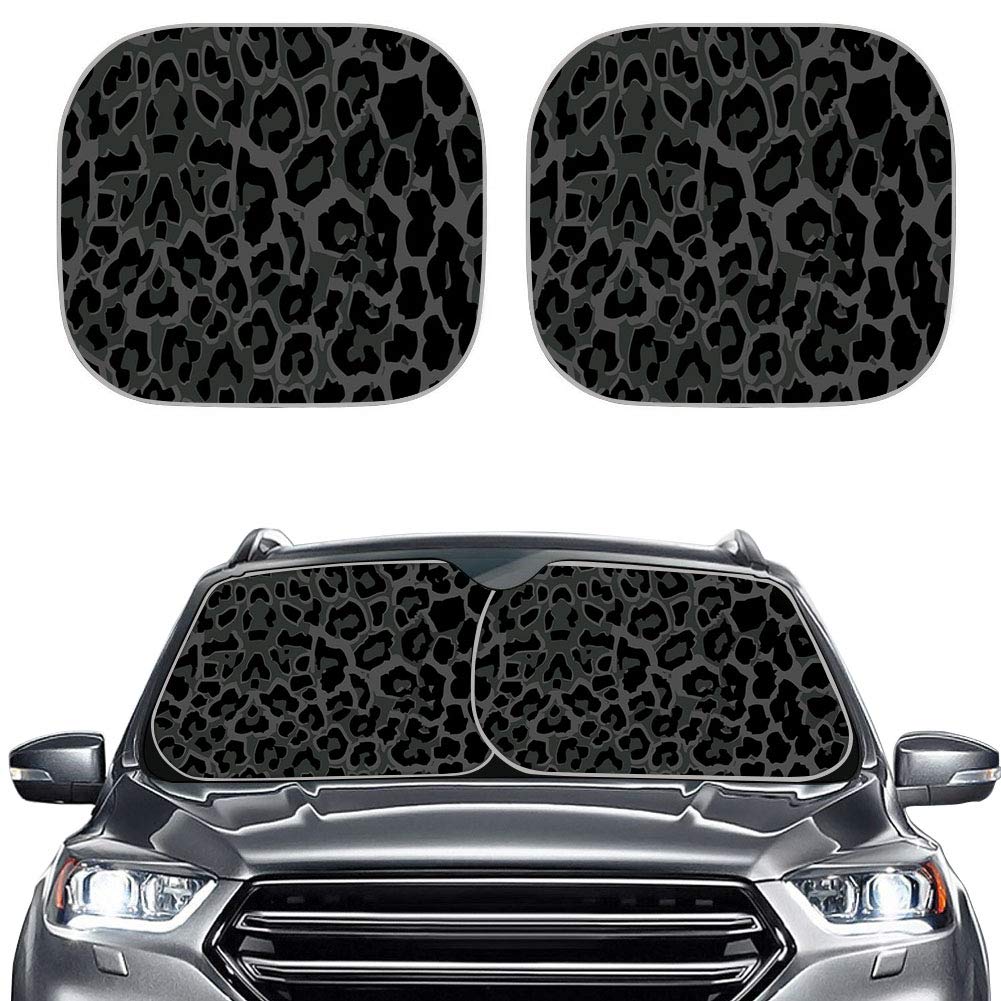 Photo 1 of Binienty Black and Grey Leopard Print Car Windshield Sun Shade, Blocks UV Rays Sun Visor Protector- Keep Your Vehicle Cool Black Leopard