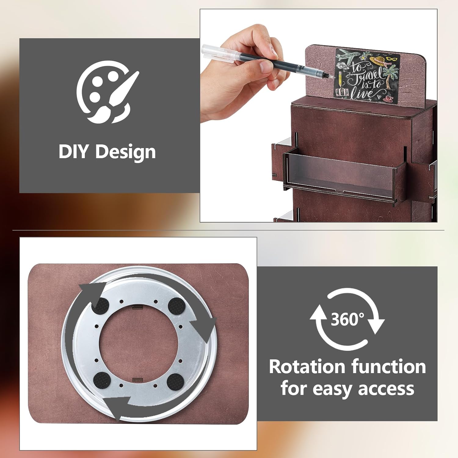 Sticker Display, 3 Tier Display Stand for Vendors, 4-Sided Sticker Holder, Wood Card Display Stand, 360 Degree Sticker Display Stand for Stickers, Craft Show, Hallmark