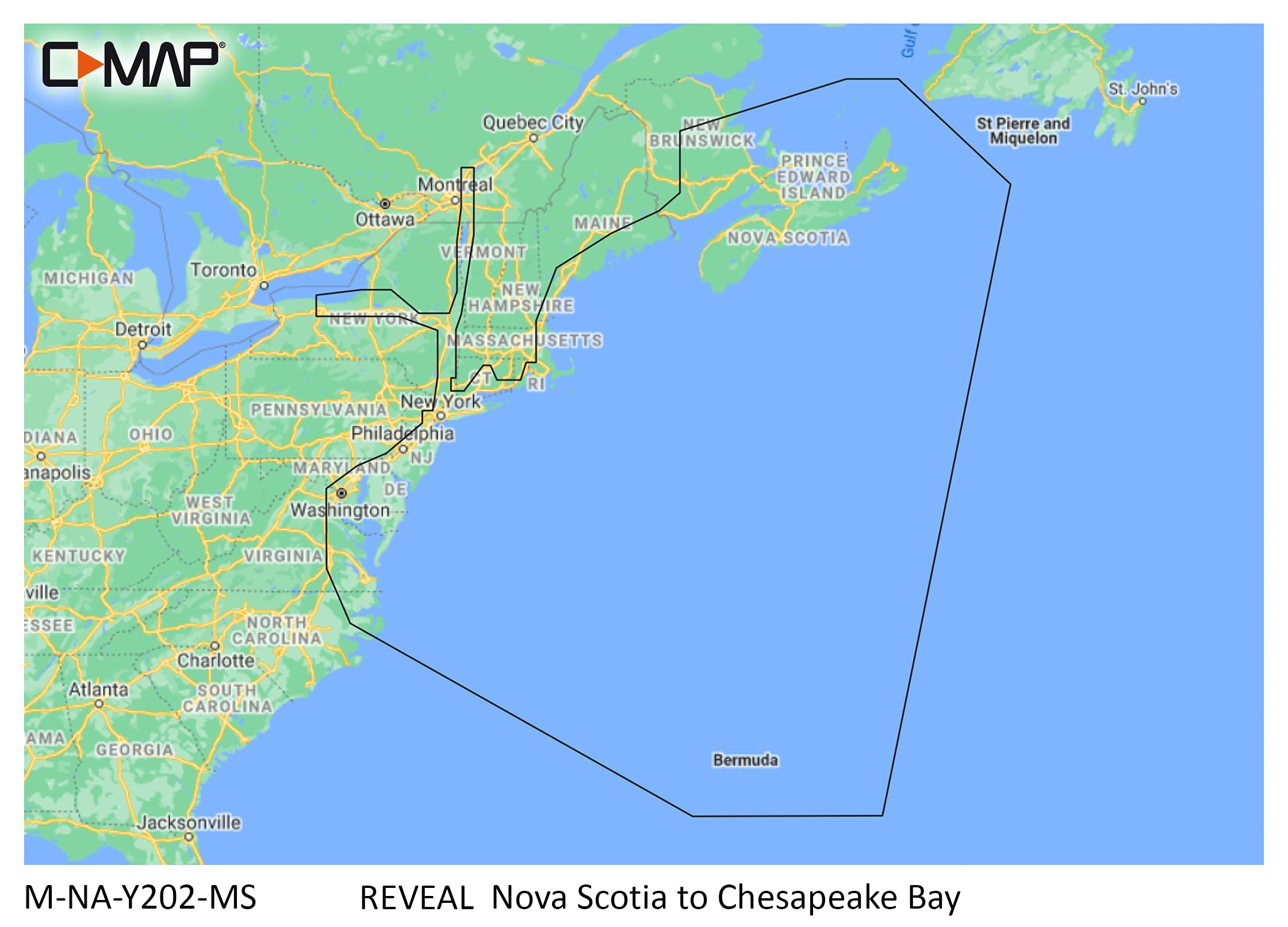 C-MAP Reveal Coastal - Nova Scotia to Chesapeake Bay, Map Card for Marine GPS Navigation
