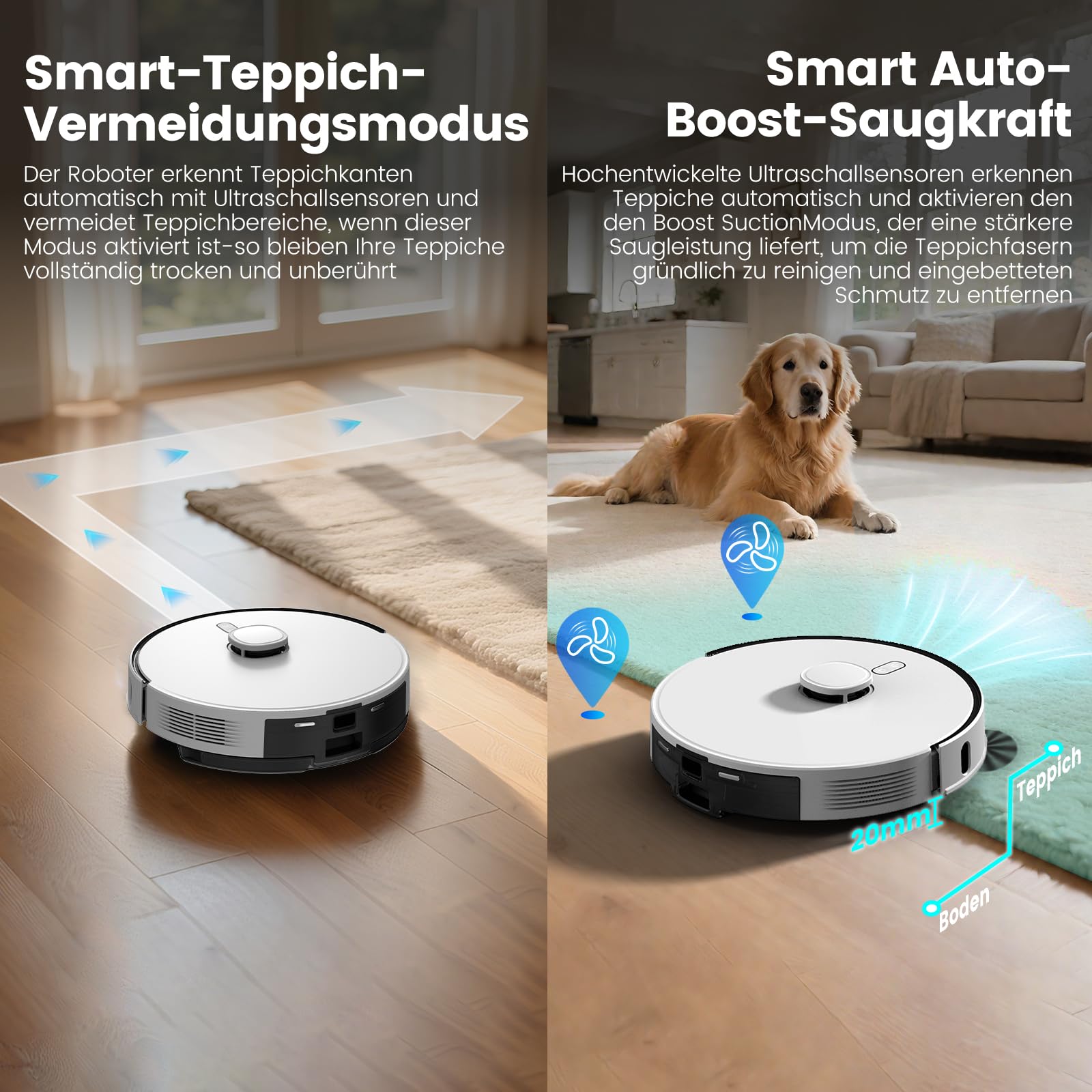 FIXR Saugroboter mit Wischfunktion, Staubsauger Roboter mit Absaugstation 3.5L, 12000Pa Saugkraft, Reaktive 3D-Hindernisvermeidung, T30+ Roboterstaubsauger für Tierhaare und Teppich (Weiß)