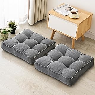 Floor Pillow Set of 2, Memory Foam Floor Cushions for Adults, Large Squa...