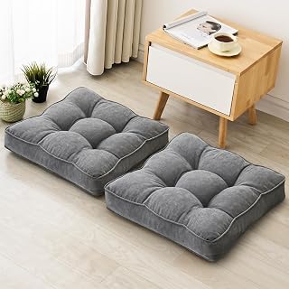 1 MIDDLE ONE Floor Pillow Set of 2, Memory Foam Floor Cushions for Adults, Large Meditation Pillow for Sitting, 22 x 22 Inches (Square | Grey) - Amazon product rated Grade A