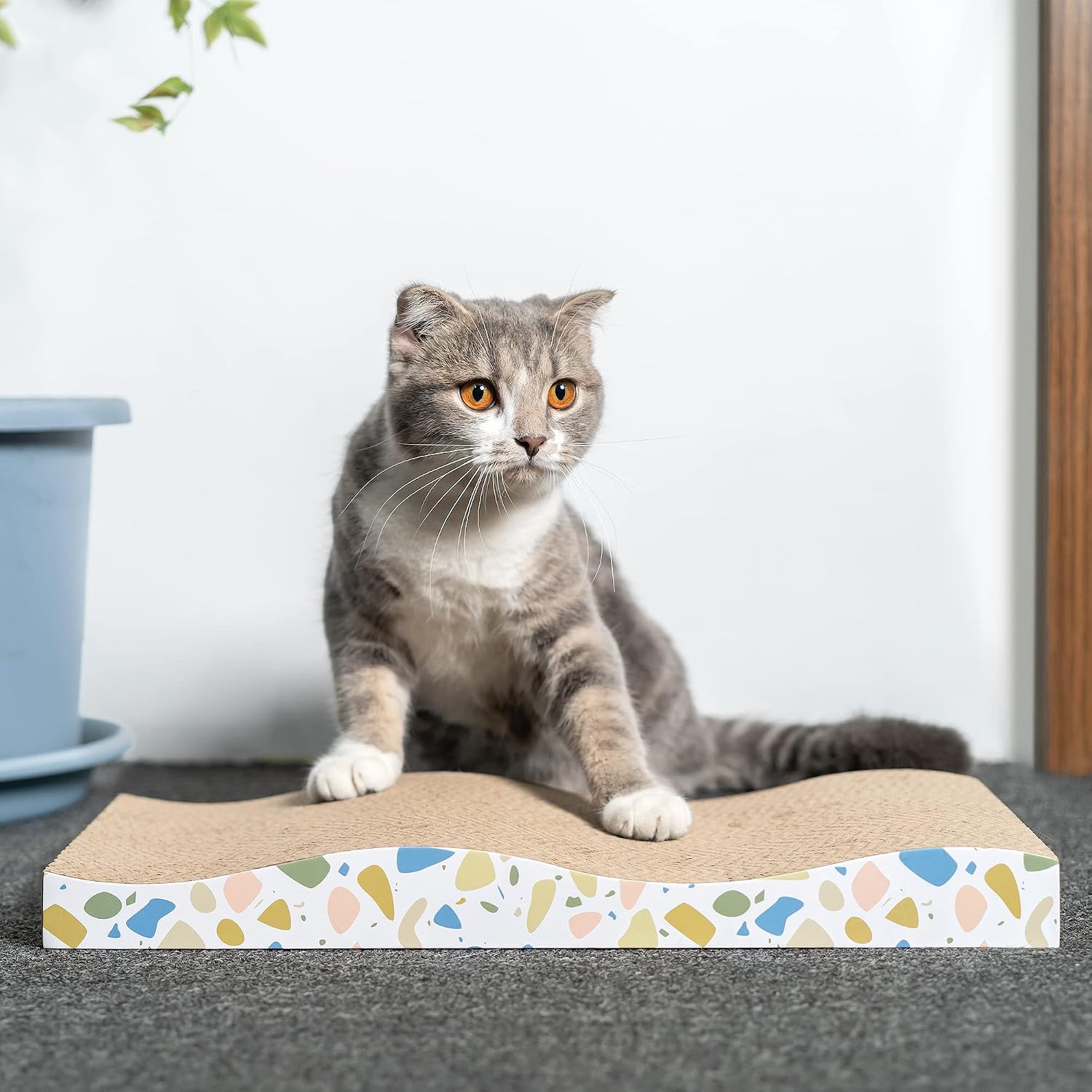 Conlun Cat Scratcher Cardboard Cat Scratch Pad with Premium Scratch Textures Design Durable Cat Scratching Pad Reversible Half Wave 16.5L x 8.6W x 1.6H