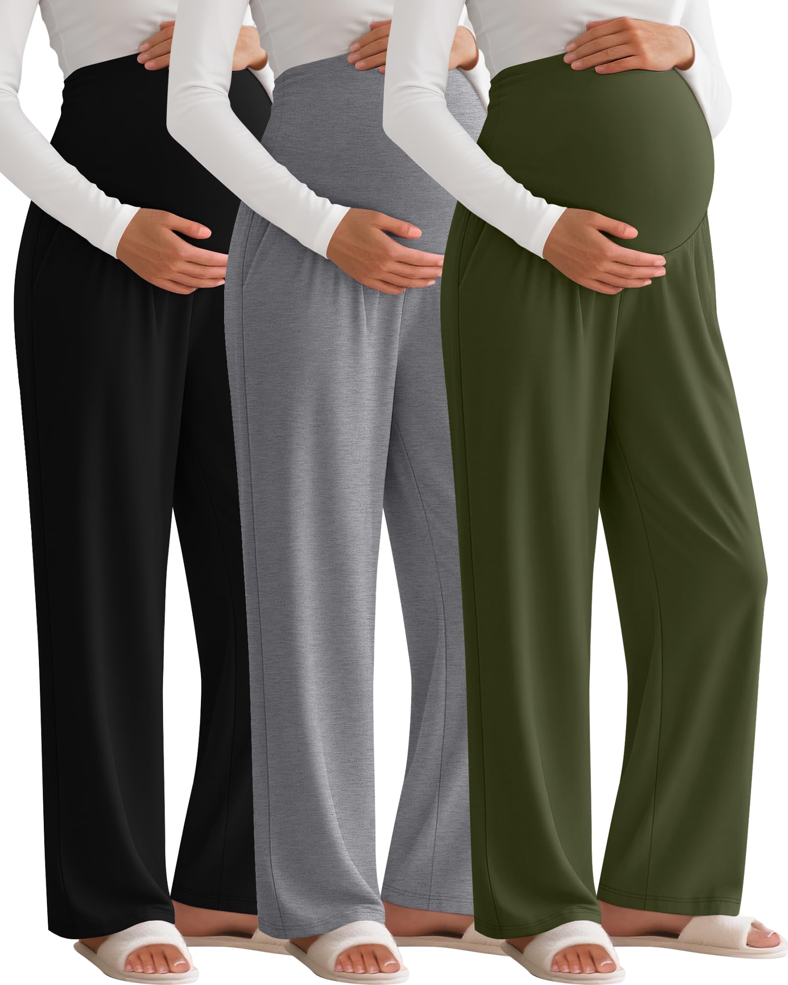 Xuniea Lot de 3 Pantalons de maternité pour Femmes
