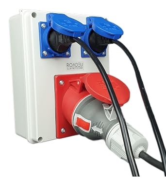 RoadEu Power Distributor 16 A 5P 400 V 2x Schuko 230 V Construction Power Distribution IP44 PCE Sockets