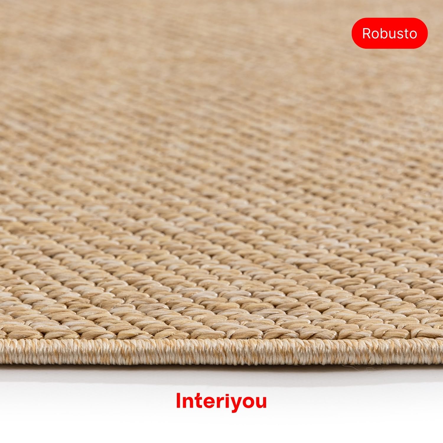 Interiyou Alfombra Exterior Asti - Pasillo 80x300 cm Beige - Apariencia de Yute - Resistente a los Rayos UV para Exteriores: balcón, terraza, jardín o Cocina - Tejido Plano
