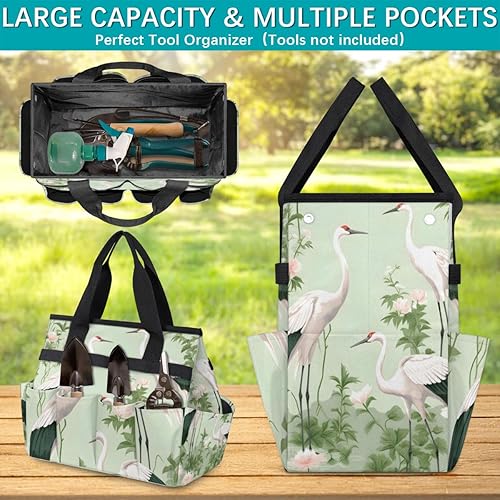 Miniatura 4 de Birds Cranes Flowers Garden Tool Tote Bag for Women Men Gardening Tool Storage Bags with 10 Pockets Standable Garden Home Tool Kits Organizer for