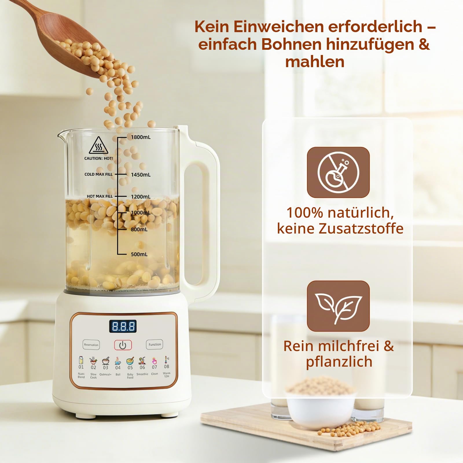Nussmilchmaschine 1800ml, Pflanzenmilchbereiter mit Touchdisplay