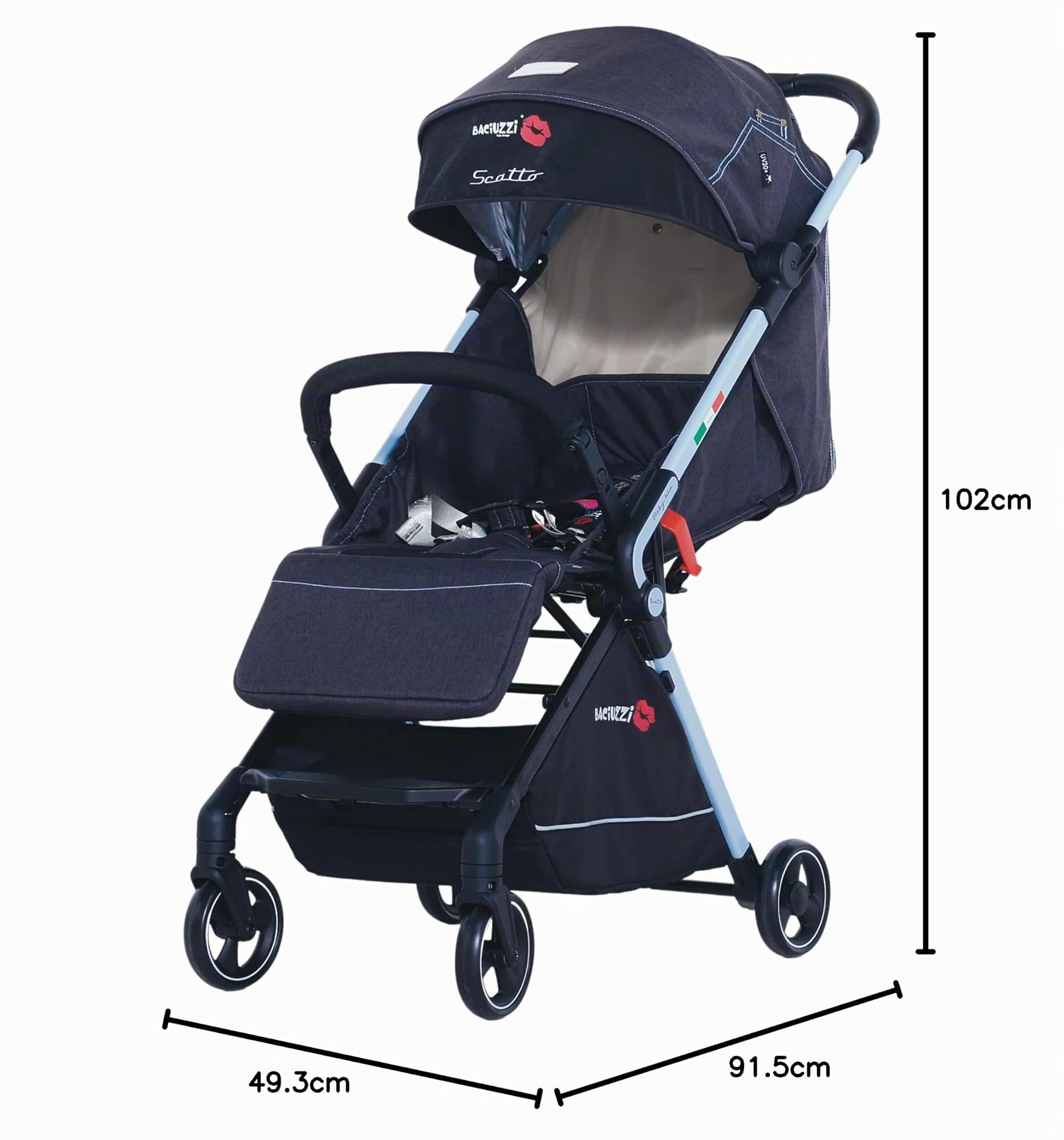 Baciuzzi, Passeggino Compatto con Chiusura Automatica a Scatto e Ruote Ammortizzate, BS Baby Blue