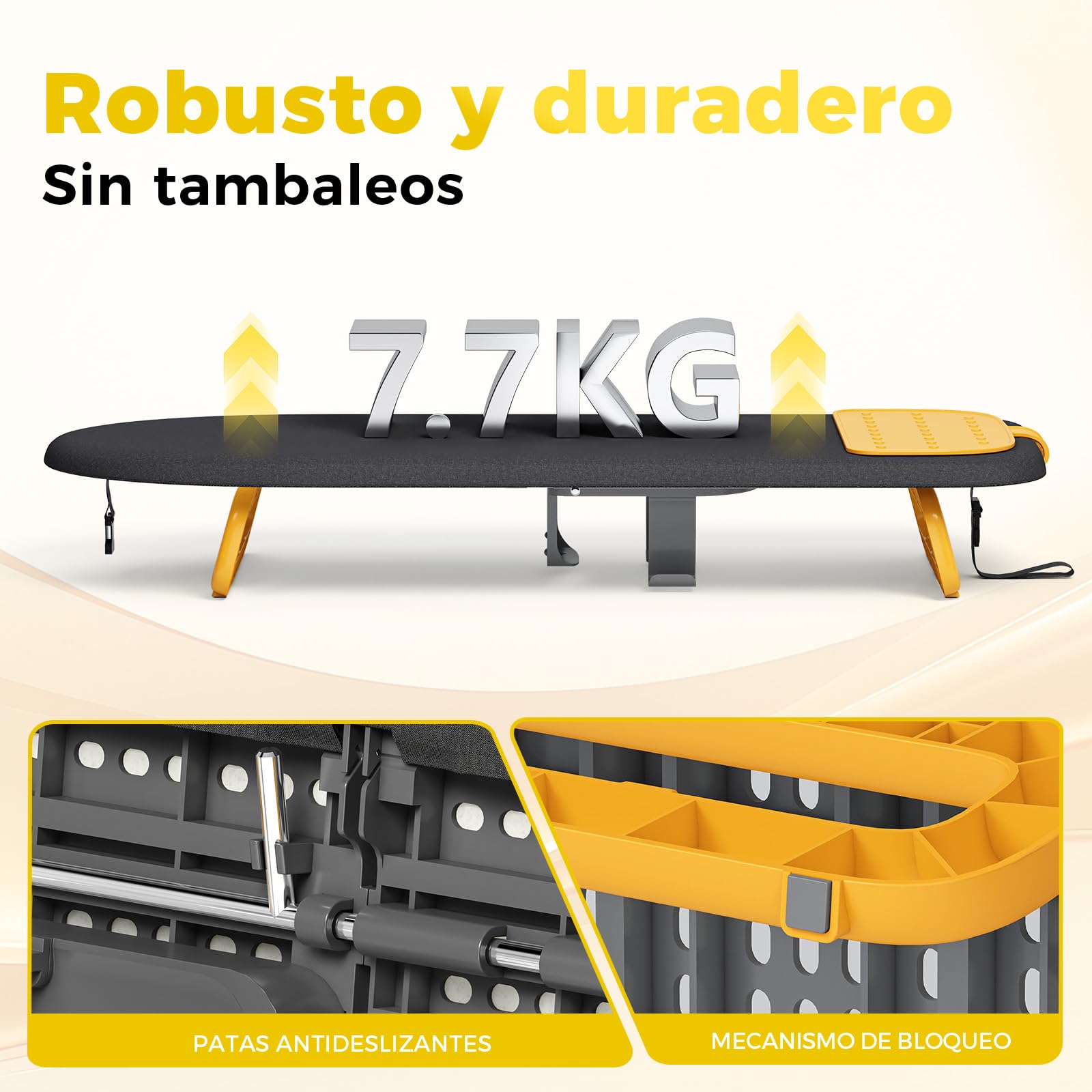 KINGRACK Tabla de Planchar Plegable, con Soporte, Negro | Plegable y compacta, fácil de guardar, ideal para viajes y dormitorios