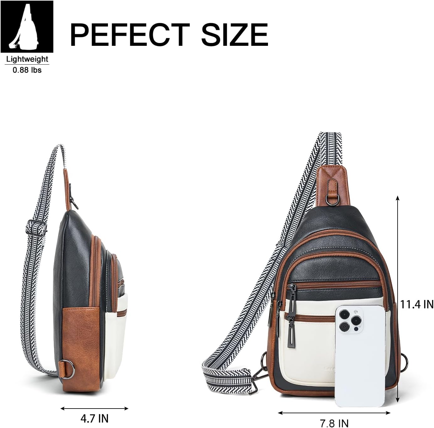 Sling Bag for Women Crossbody Bag Fanny Pack Cross Body Sling Purse Vegan Leather Trendy Travel Purse Black/White/Brown - Image 3