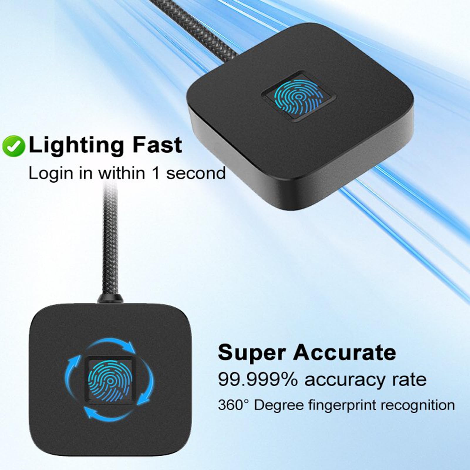 Tosuny Lettore di Impronte Digitali USB Desktop per Wins 10/11 Hello, Dongle per PC per Scanner Biometrico di Impronte Digitali, Tocco a 360° e Corrispondenza Biometrica Rapida, Chiave di (BLACK)