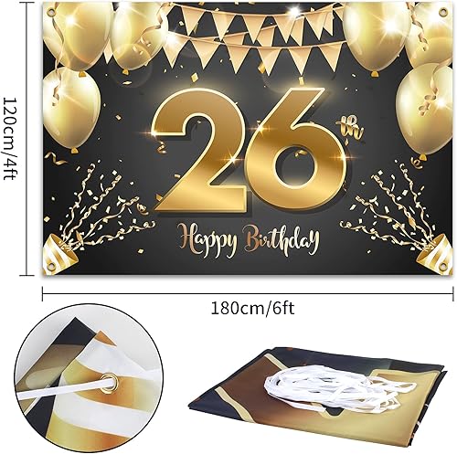 Miniatura 2 de HAMIGAR Fondo de pancarta de feliz cumpleaños 26 de 6 x 4 pies, decoraciones de cumpleaños de 26 años, suministros de fiesta para mujeres y hombres,