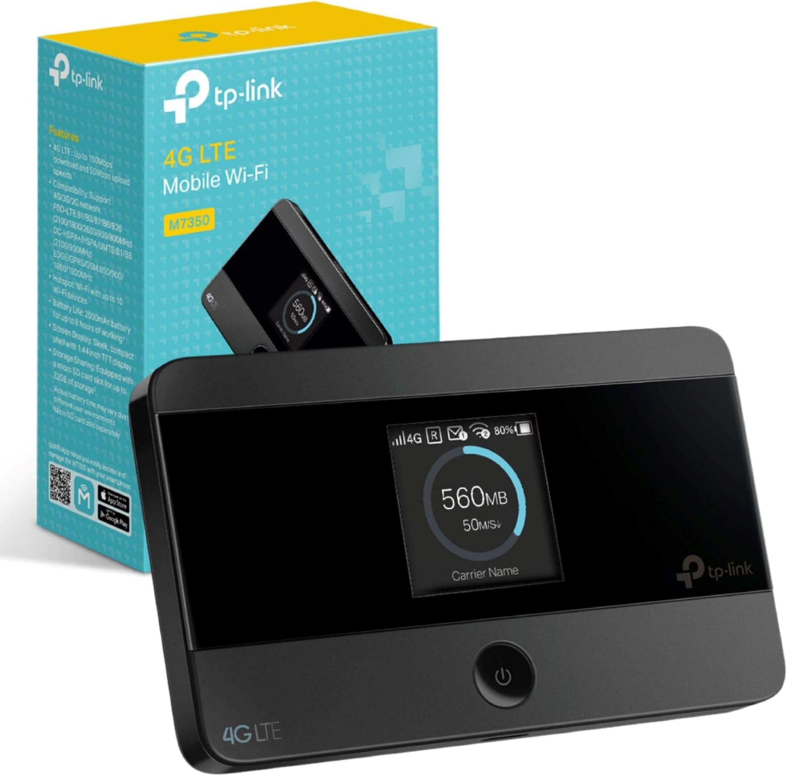 4G MiFi, Cat4 LTE WiFi Travel Mobile Hotspot, 150Mbps Internet Dongle, Low Cost for Global Compatibility, Up to 8 Hours, LED Display, Easy APP Management (M7350)