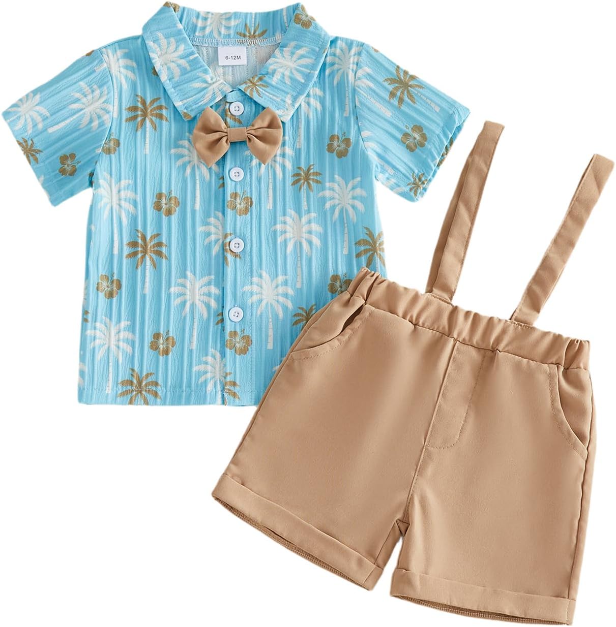 FYBITBO Toddler Baby Boy Hawaii Clothes Summer Short Sleeve Button Down Shirt Overalls Shorts Gentleman Outfit Set