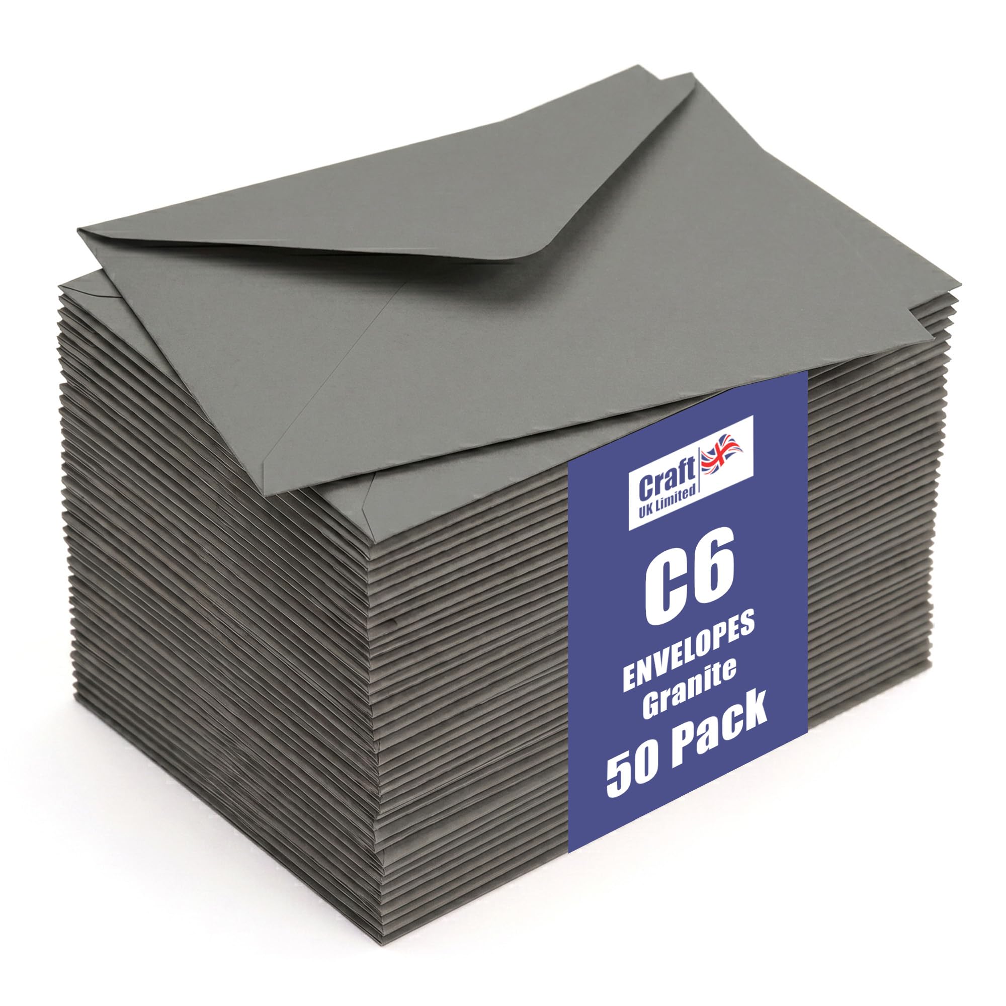 Craft UK, 50 C6 Envelopes for Card Making, Invitations, and More, 100gsm, Made in the UK, Lasting Quality, Granite