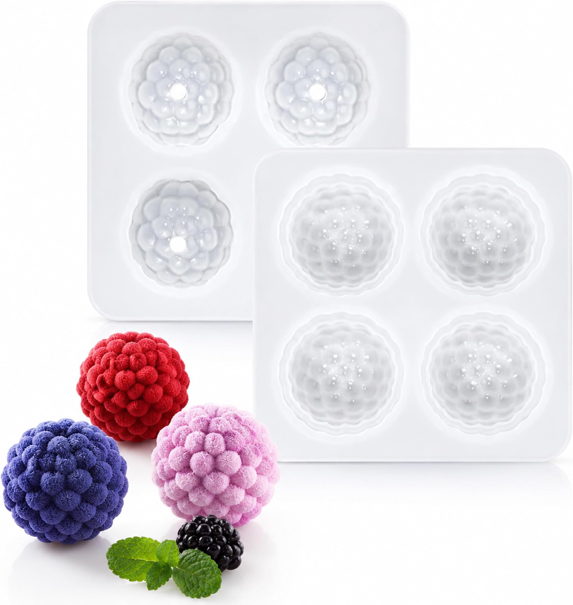 OCPO Kitchen 3D Raspberry Silicone Mold for Baking Mousse Cake, 4 Cavities
