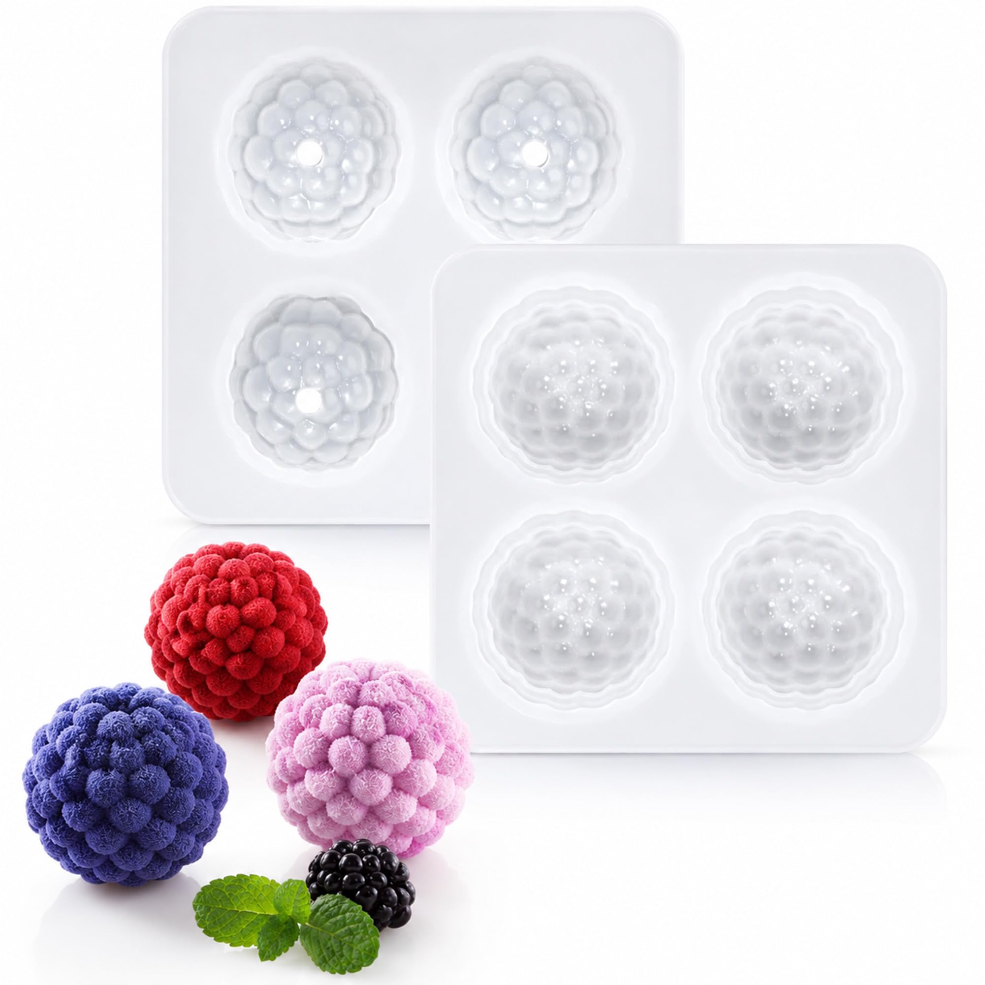 OCPO Kitchen 3D Raspberry Silicone Mold for Baking Mousse Cake, 4 Cavities