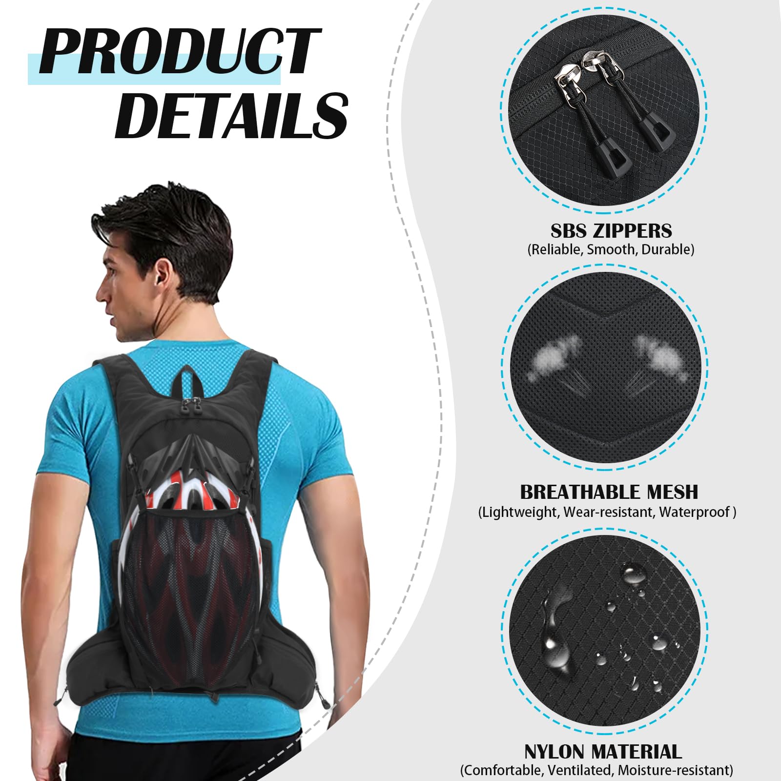 TEUEN Sac à Dos VTT Grande Capacité 10L, Équipé Sac Hydratation (Poche à Eau 2L Reservoir) Sac de Vélo Alpinisme Montagne Sport Course Camping, Sac Trail Running pour Marathon Randonnée
