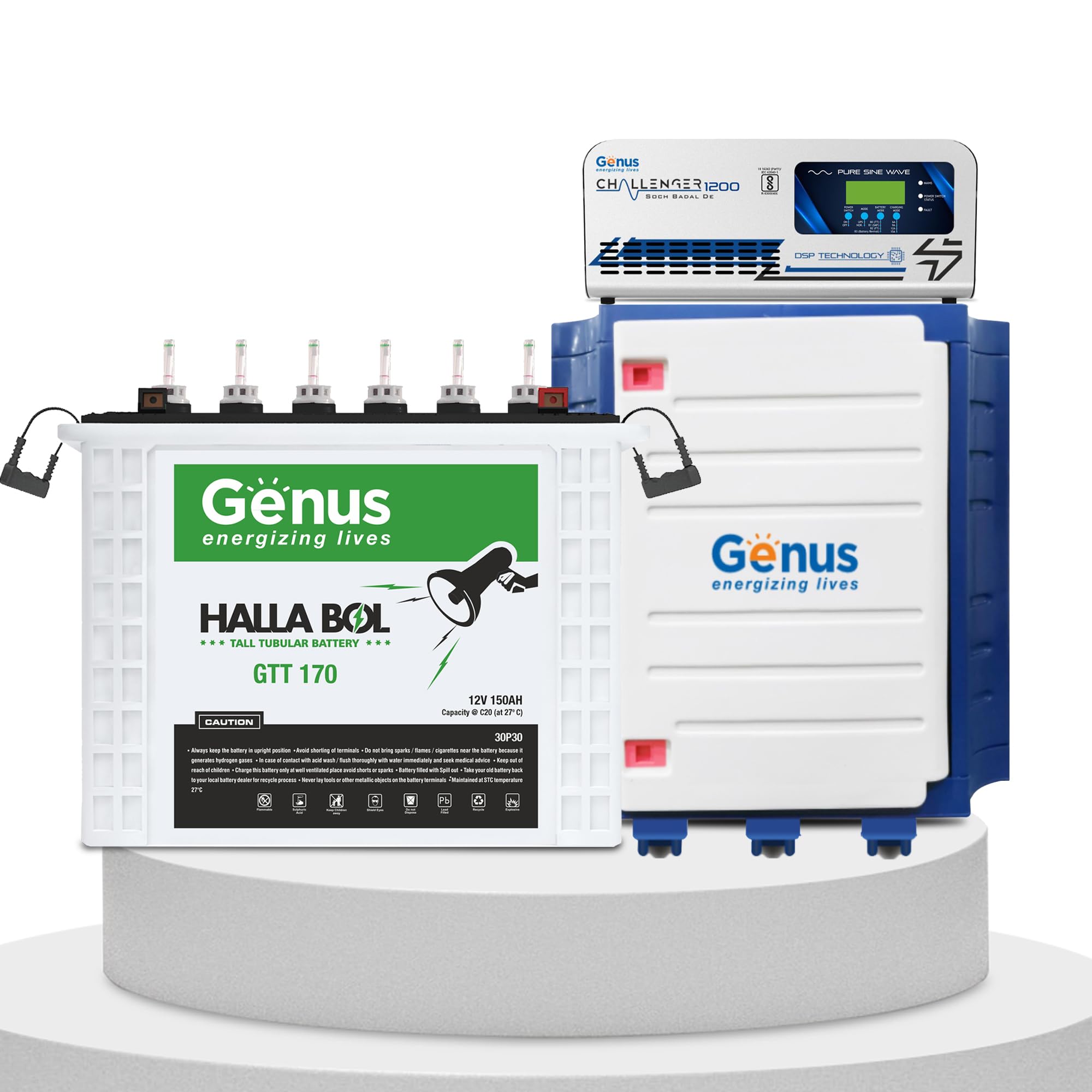 Genus Inverter Battery Combo (Inverter: Challenger 1200 / Pure Sine Wave / 900VA / 12V / 3 Years Warranty || Battery: GTT170 / TT Battery / 150Ah / 60M (30 + 30) Warranty || Trolley) Best for Home-image-13