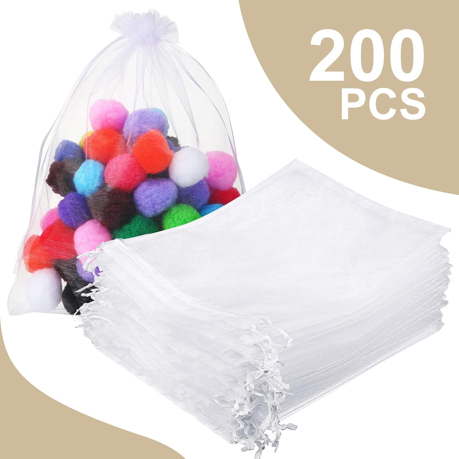 Kacctyen 200 Pcs Large Organza Bags White, 12 x 16 Inch Mesh Gift Drawstring Pouches Mesh Gift Bags Jewelry Pouch Party Wedding Favor Candy Bottle Sample Display Bag - Image 4