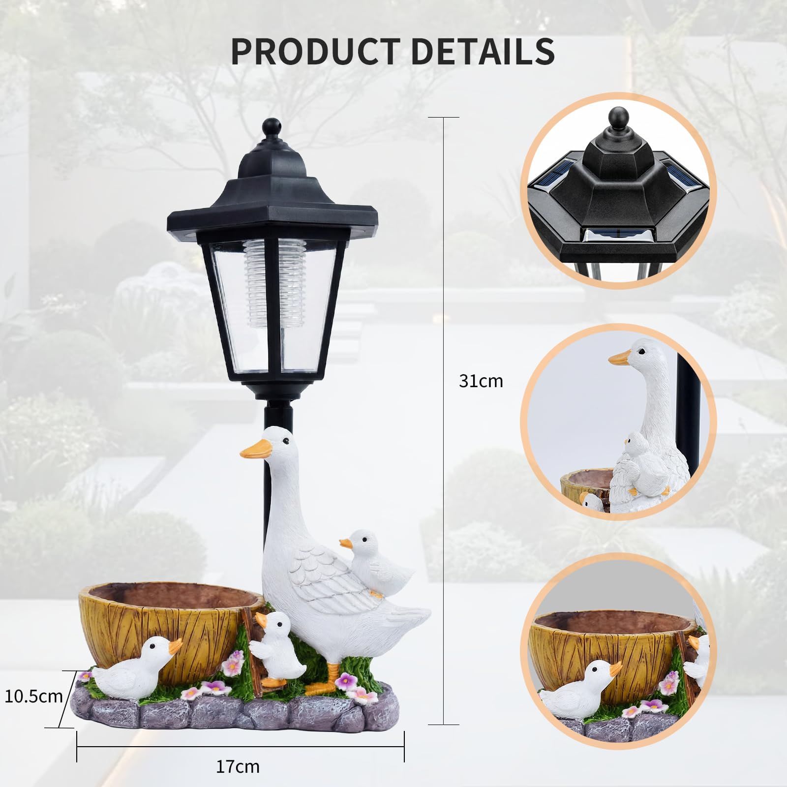 Ente Gartenfiguren für Außen mit Solar Laterne: Wasserdichte Solarlampe Figur Gartendeko mit Blumentopf,für Draußen Balkon Terrasse,Geschenke für Frauen Männer Mama GeburtstagVatertagsgeschenk