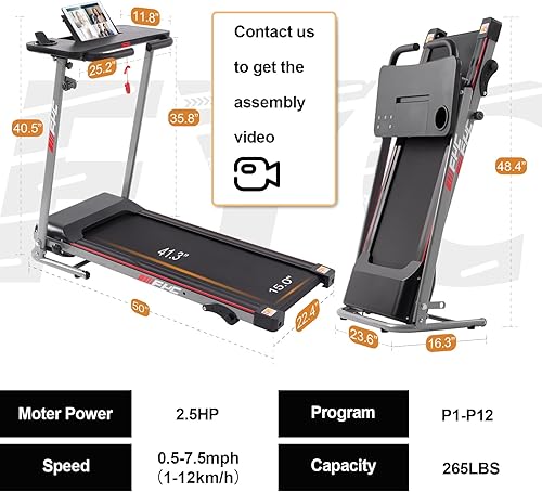Miniatura 6 de FYC Folding Treadmill with Desk for Home 265LBS Foldable Treadmill Slim Compact Running Machine Portable Electric Treadmill Workout Exercise for