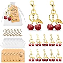 Dreamfox 48PCS Cherry Keychains Bulk Charm Accessories for Women Purse Cherries Keyring Wedding Gift with Cards Organza Bags