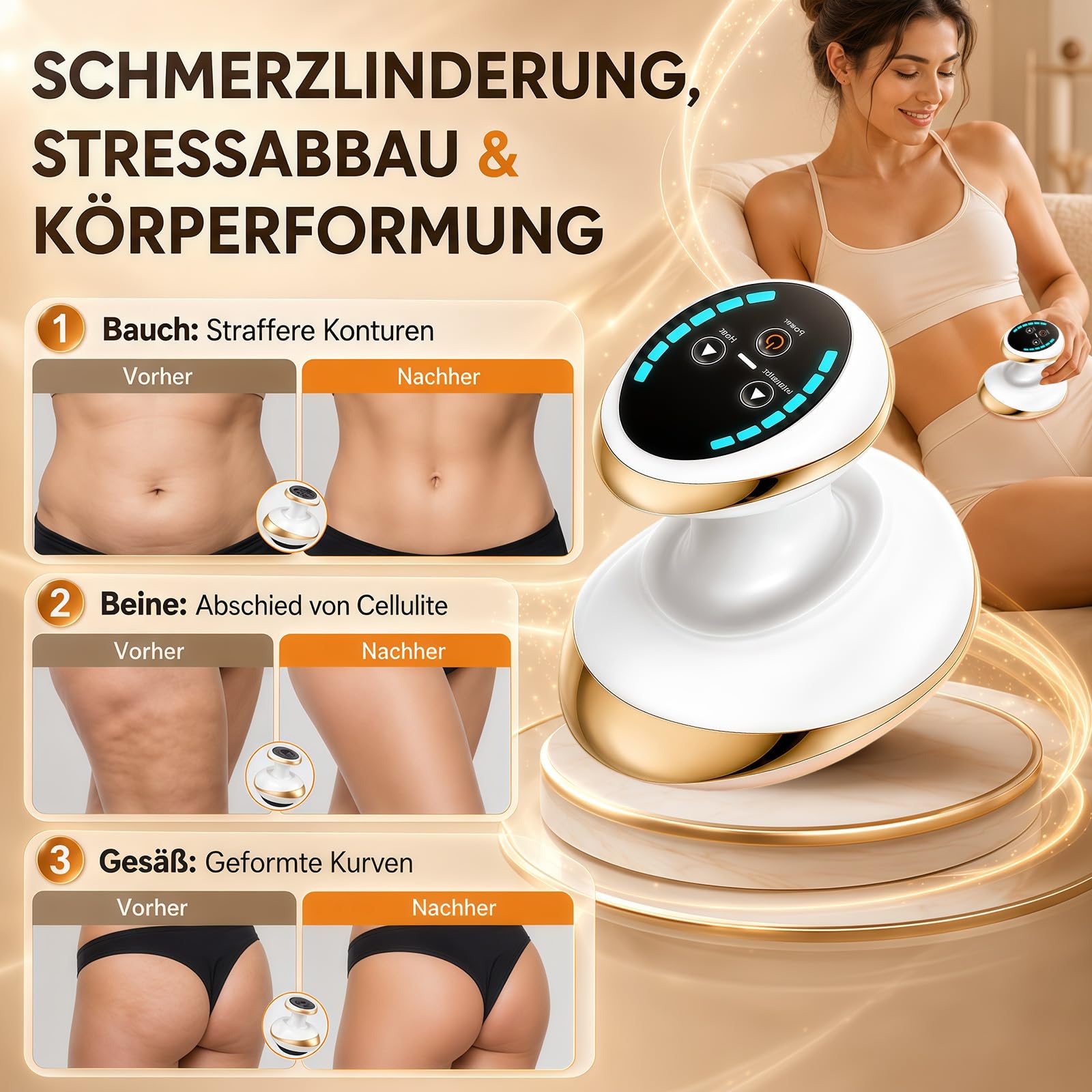 Anti Cellulite Massagegerät, 4-in-1 Lymphdrainage Massager Schröpfgerät Elektrisch Anticellulite Geräte Gua Sha Lipödem Massagegerät mit Vakuum Massage für Körperstraffung Lymphdrainage Durchblutung