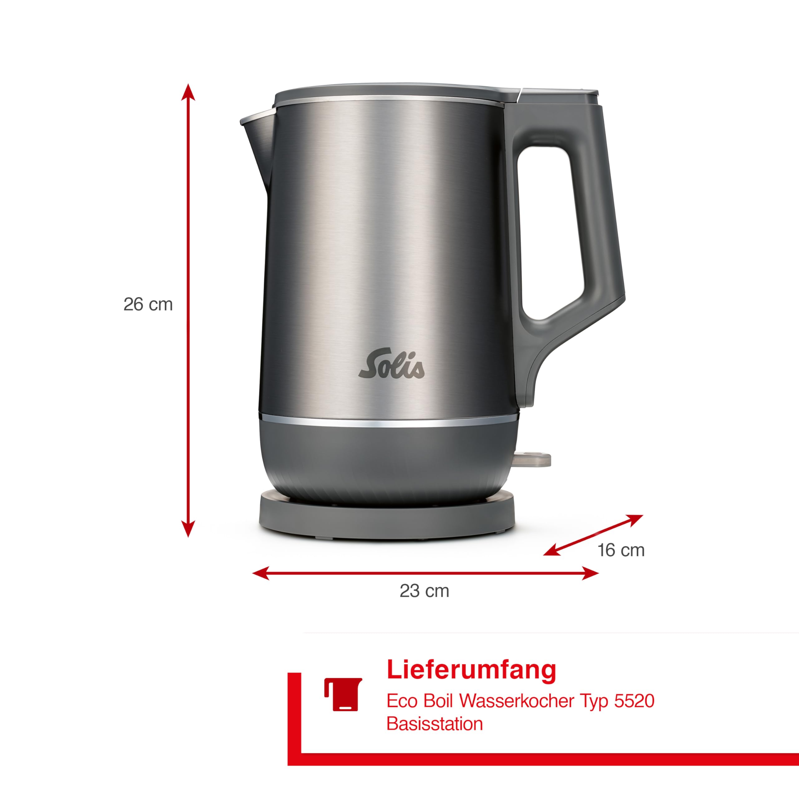 Solis Eco Boil Wasserkocher (Typ 5520) – leise & schnell für entspannte Genussmomente, bis zu 25% effizienter dank 3D-Heizsystem, 0,2 l Mindestfüllmenge, doppelwandig, BPA-frei & leicht zu reinigen