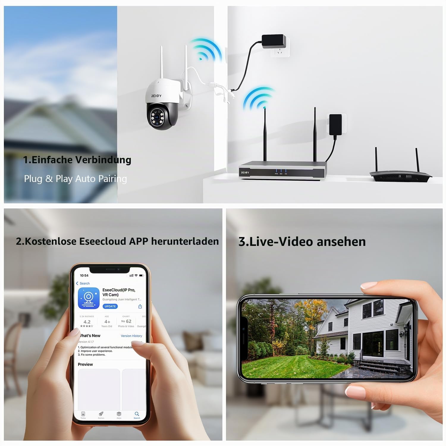 REIGY 5MP WLAN Überwachungskamera Set Aussen mit PT Kamera, Funk NVR Überwachungssystem, Outdoor Camera Kit Drahtlos mit Zwei-Wege-Audio Bewegungserkennung Farbige Nachtsicht