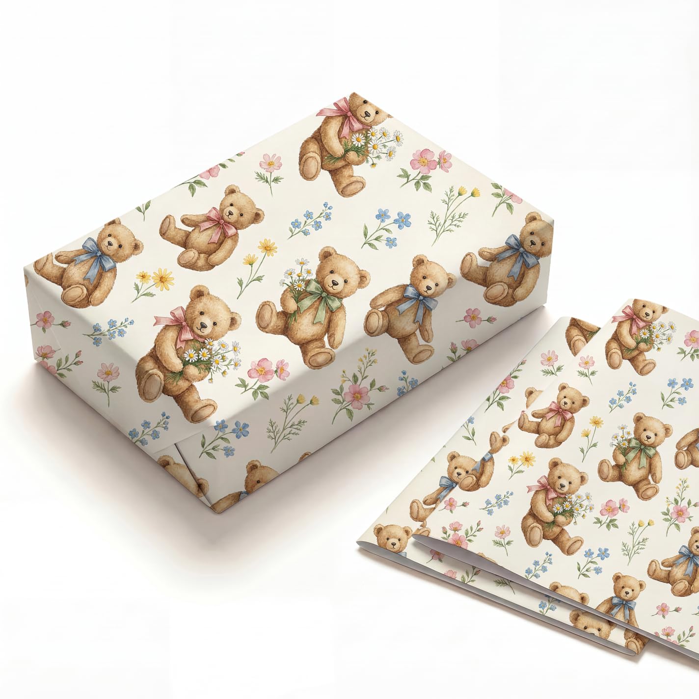 SHSEEN French Bow Teddy Bear Baby Shower Paper, 2 Sheets, 19.5 x 27.5 in — image 1