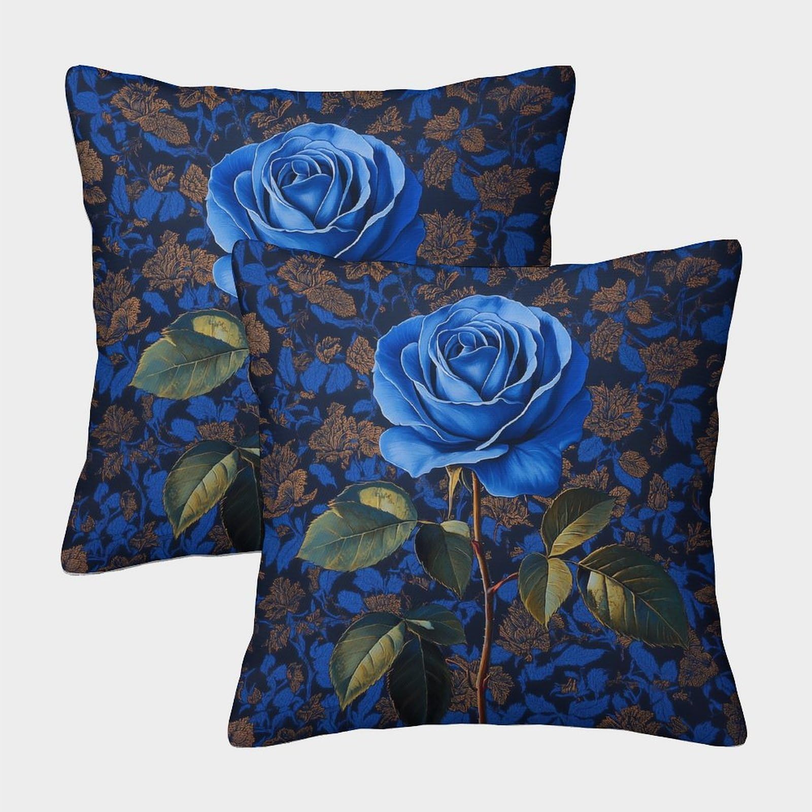 kaiyun 2 Pack 3D Artistic Style,Blue Rose Theme Square Cushion Cover Decoration Pillow Cover Suitable for Home Sofa Bedroom Living Room 45x45cm