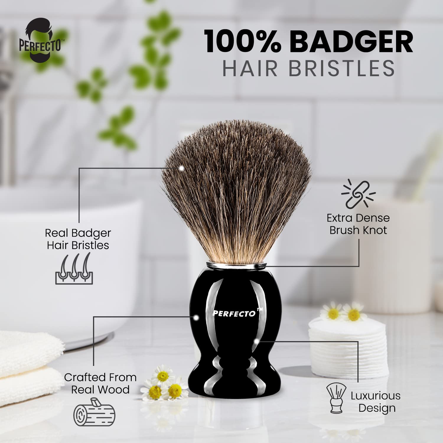 Perfecto 100% Pure Badger Shaving Brush-Black Handle- Engineered for The Best Shave of Your Life. for, Safety Razor, Double Edge Razor, Straight Razor or Shaving Razor, Its The Best Badger Brush. - Image 3