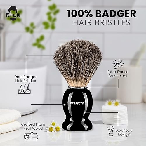 Miniatura 3 de Perfecto cepillo 100 puro tejón mango negro diseñado para el mejor afeitado de tu vida para rasuradoras modernas dobles o tradicionales