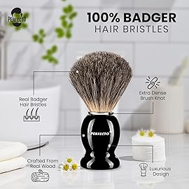 Perfecto 100% Pure Badger Shaving Brush-Black Handle- Engineered for The Best Shave of Your Life. for, Safety Razor, Double Edge Razor, Straight Razor or Shaving Razor, Its The Best Badger Brush.