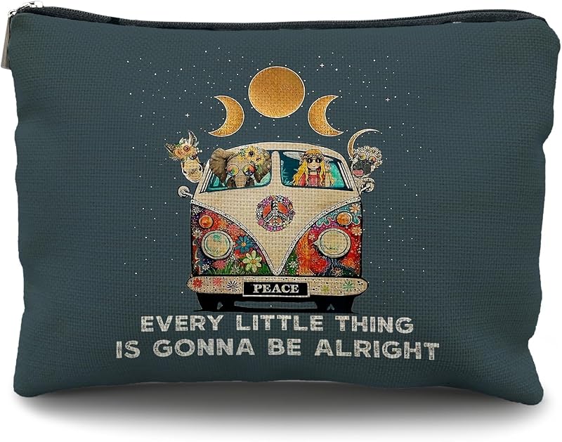 Necessaire de maquiagem Likjad Boho Blue Hippie com estampa Peace Bus