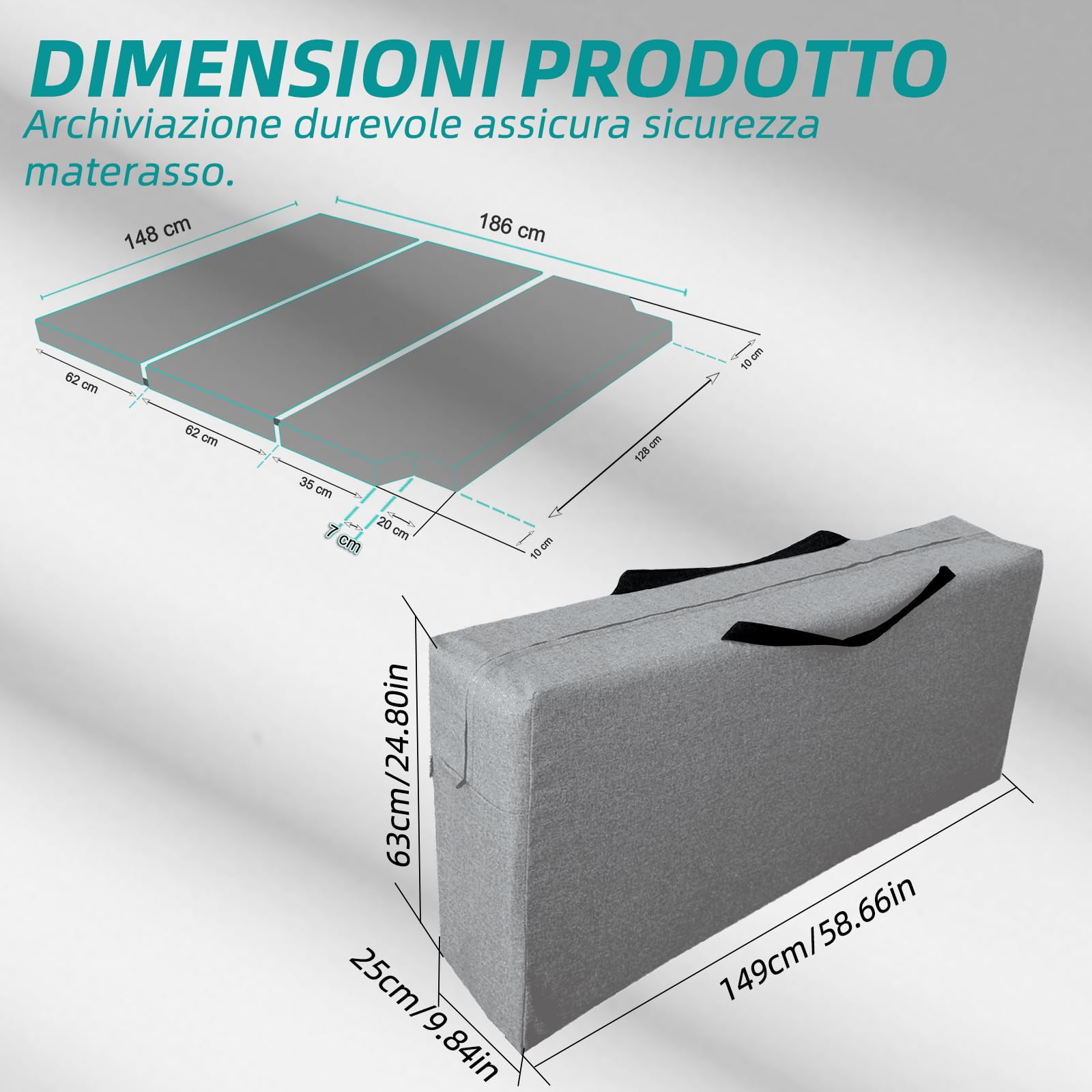 Borsa Porta Materasso Piegabile, Adatta per VW T5 T6 T6.1 Multivan California Beach Caravelle, Borsa da Trasporto per Materasso da Campeggio, Grigio, 149 x 63 x 25 cm