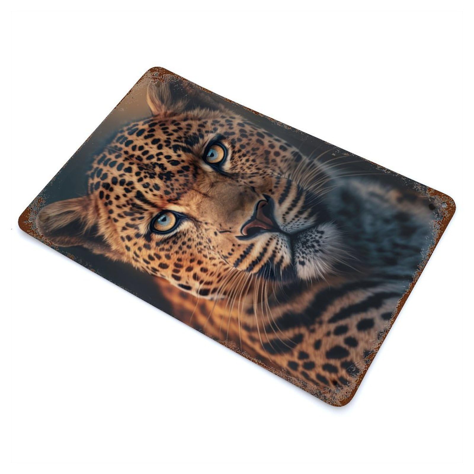 Leopard Portrait Vintage Rust Metal Sign 11.8"x7.9", Farmhouse Wall Decor for Garage, Pub Or Kitchen
