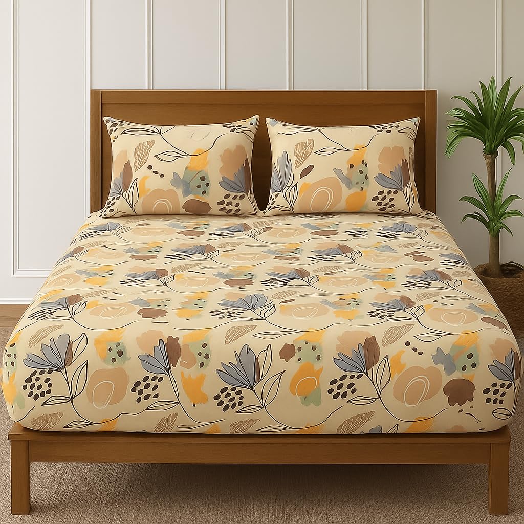BSB HOME Cloud Cotton Full Elastic Fitted Bedsheets for Double King Size Bed with 2 Pillow Covers 220 TC Supersoft |Wrinkel Free Bed Cover Size - 72x78+10 inches, Grey and Blue-picture-34
