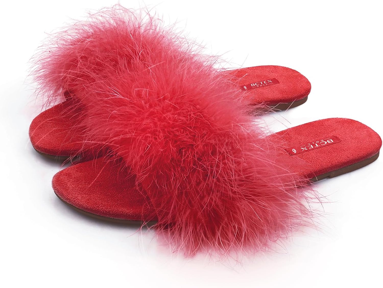 BCTEX COLL Women's Fuzzy Open Toe Slippers Memory Foam Feather Slides Fluffy Furry Indoor House Sandals