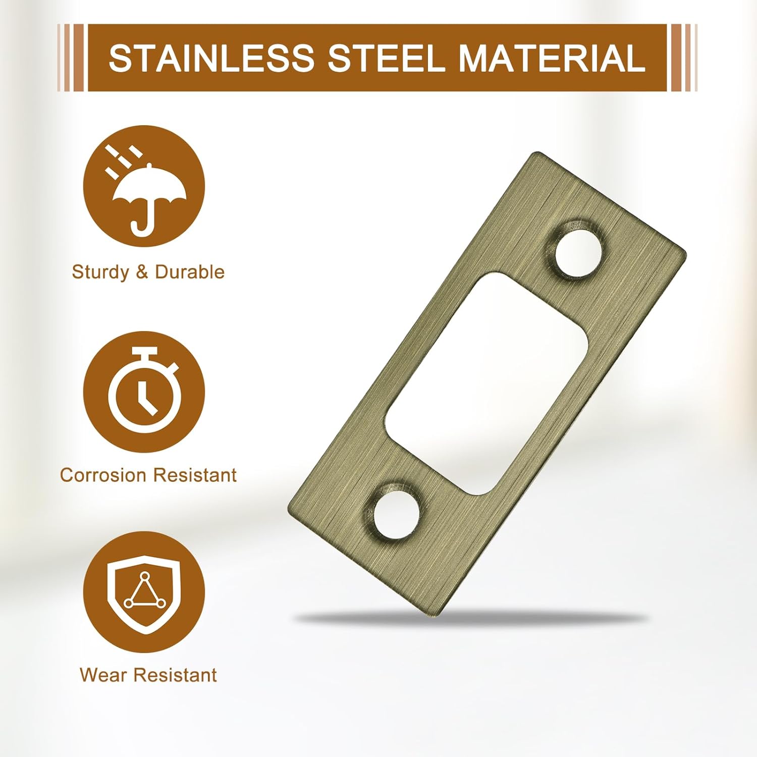 uxcell Door Strike Plate, 57mm x 25.5mm Stainless Steel Latch Deadbolt Replacement Lock Strike Plate for Door Frame Door Jamb Reinforcement, Bronze