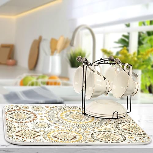 Vista 26 de Tapete de secado de platos de mariposas botánicas para encimera de cocina, almohadilla de secado de microfibra absorbente, grande, 18 x 24 pulgadas