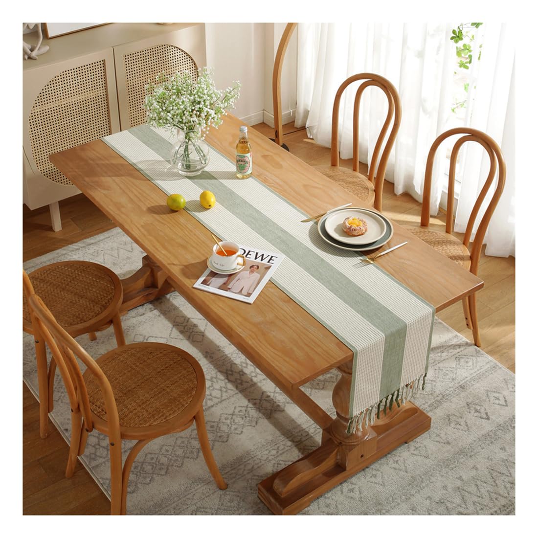NIUSABOU Kitchen Dining TableDecoration, Table Runner Nordic Striped Farmhouse Style Wedding Decor Multicolor 33x(92-305) cm(Ht Green,33x183cm(12.9x72in))